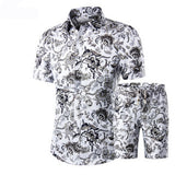 Summer Men 2 Piece Set Hawaiian Shirt Set Casual Male Beach Wear Floral Shirt and Shorts Man Print Shirt Suit  Plus Size 4XL 5XL