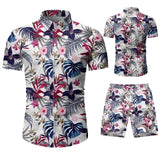 Summer Men 2 Piece Set Hawaiian Shirt Set Casual Male Beach Wear Floral Shirt and Shorts Man Print Shirt Suit  Plus Size 4XL 5XL