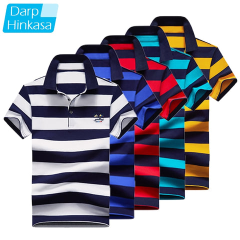 DARPHINKASA Polo Shirt Men Cotton Short-sleeved Men Fashion Stripes Polo Men Embroidery Polo Casual Men Short-sleeved
