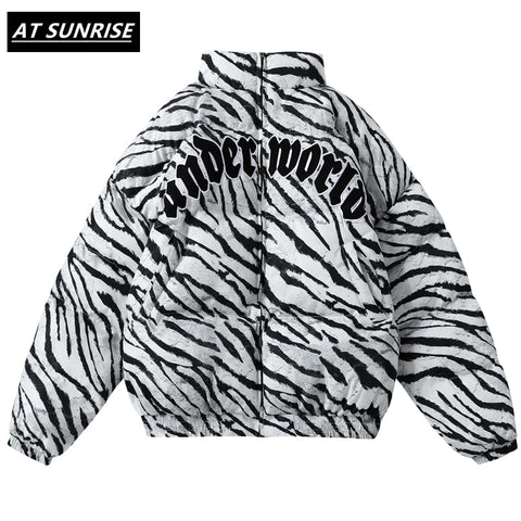 2020 winter mens jacket coats Hip Hop Zipper Thick Jackets Men Fashion Casual zebra printing Embroidered letters streetwear tops