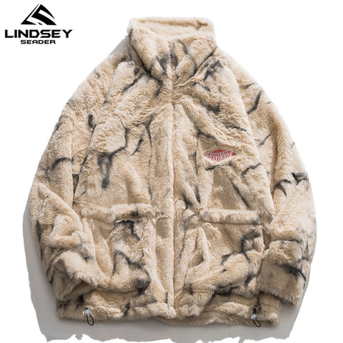 LINDSEY SEADER Mens Fleece Faux Fur Thin Parkas Jacket Winter Fashion Warm Coat Casual Outwear Streetwear Thin Coat Clothing