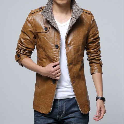 Winter Men Thick Padded Plush Pu Leather Warm Jackets Coats Man Motorcycle Fashion Casual Outwear Fur Freece Overcoat M-7XL